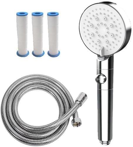 Aquatiful Duschkopf mit hohem Druck & 5 Strahlarten – Wassersparende Handbrause mit Turbo-Lüfter, drehbar & abnehmbar, großer Duschkopf für Bad & Körperpflege (Mit schlauch in 2 Meter,Silber) von Azarton
