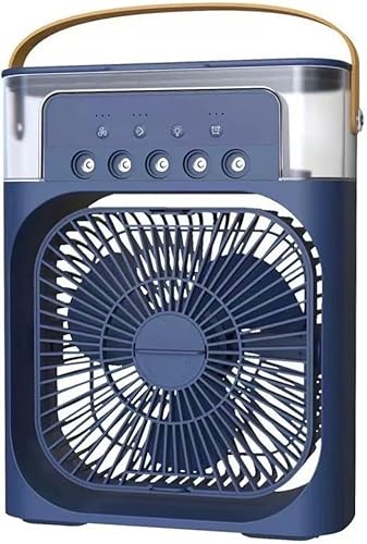 Azarton 3-in-1 Mini Luftkühler & Luftbefeuchter – Tragbarer USB Ventilator mit 7-Farben-LED – Flüsterleise Kühlung für Büro, Schlafzimmer & Home-Office – Kompakt & leistungsstark (Blau) von Azarton