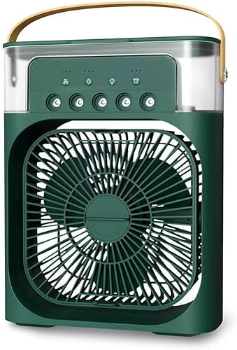 Azarton 3-in-1 Mini Luftkühler & Luftbefeuchter – Tragbarer USB Ventilator mit 7-Farben-LED – Flüsterleise Kühlung für Büro, Schlafzimmer & Home-Office – Kompakt & leistungsstark (Grün) von Azarton