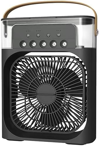 Azarton 3-in-1 Mini Luftkühler & Luftbefeuchter – Tragbarer USB Ventilator mit 7-Farben-LED – Flüsterleise Kühlung für Büro, Schlafzimmer & Home-Office – Kompakt & leistungsstark (Schwarz) von Azarton