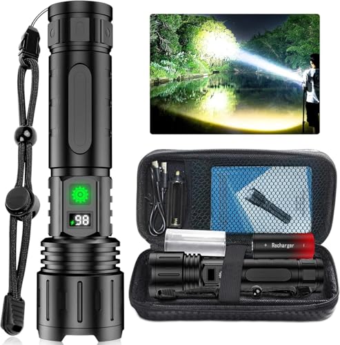 Azarton Notfallpro Taschenlampe Extrem Helle LED Taschenlampe 100000 Lumen – Wiederaufladbar, Wasserdicht, Aluminium Gehäuse, für Camping, Notfall, Outdoo (1PCS) von Azarton