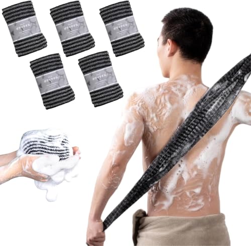 Azarton WaterjakeAntibakterielles Peeling-Handtuch 2/3/5er Set – Extra langes Duschpeeling-Tuch 110 cm, Japanisches Körperpeeling für Damen & Herren (Schwarz*3) von Azarton