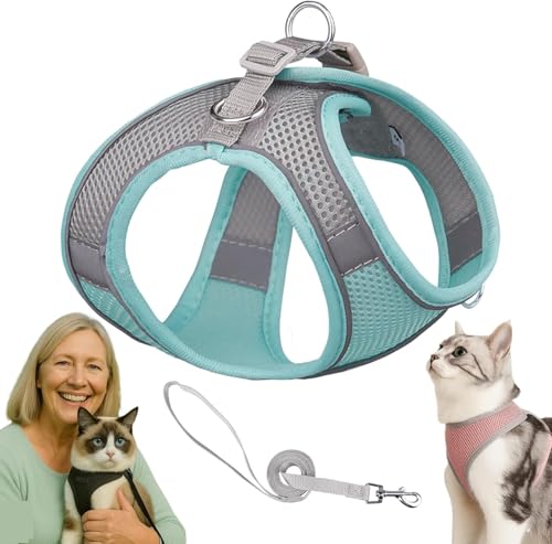 Serenosole Katzengeschirr Ausbruchsicher mit Leine – Atmungsaktive & Bequeme Katzenweste mit Reflektierenden Streifen, Verstellbares Geschirr für Katzen und Kleine Hunde (Mintgrün,XXS) von Azarton