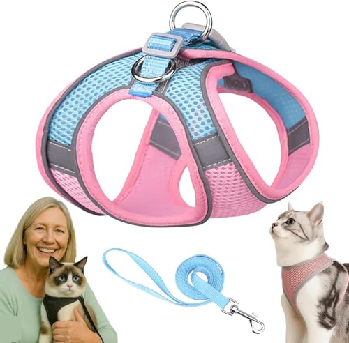 Serenosole Katzengeschirr Ausbruchsicher mit Leine – Atmungsaktive & Bequeme Katzenweste mit Reflektierenden Streifen, Verstellbares Geschirr für Katzen und Kleine Hunde (Puderblau,XXS) von Azarton