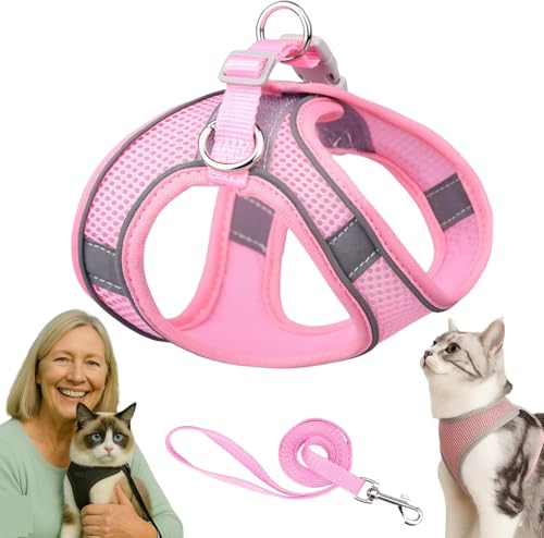 Serenosole Katzengeschirr Ausbruchsicher mit Leine – Atmungsaktive & Bequeme Katzenweste mit Reflektierenden Streifen, Verstellbares Geschirr für Katzen und Kleine Hunde (Rose,XS) von Azarton