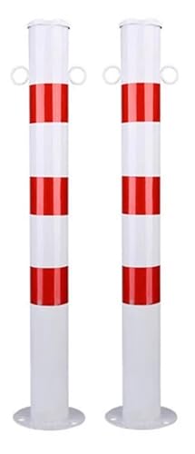 Absperrpfosten Metall Rot-Weiß Ø76mm H750mm 2 Ösen zum Stahl Robust Standfuß Stabil Park Poller Set Mit Befestigungsschrauben (2 Stück) von Azatemgo