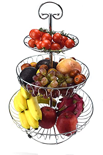 Azatemgo 0bstkorb Metall Obst Etagere 3 Stöckig - Robust & Stilvoll in Silberfarbe - 45x30cm von Azatemgo