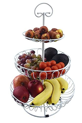 Azatemgo Obstkorb Metall 3 Stöckig Weiß - Obst Etagere/Obstschale Metall/Obstkorb/Aufbewahrungsregal für Gemüse und Obst - langlebig und große Kapazität 30 * 45CM von Azatemgo