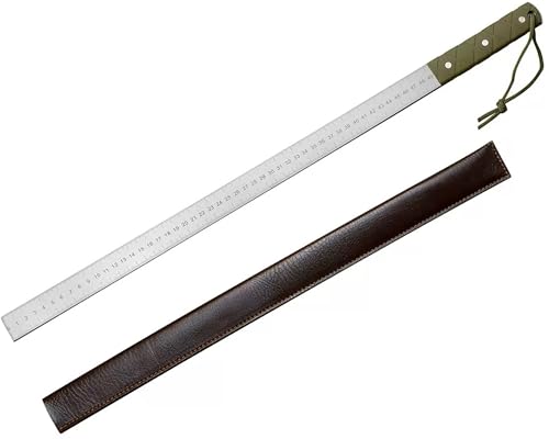 Präzisions-Stahllineal, 63 cm Länge, 5 mm Dicke, Beidseitige Teilung Zoll & Cm,Militärgrün mit Lederetui, 722g von Azatemgo