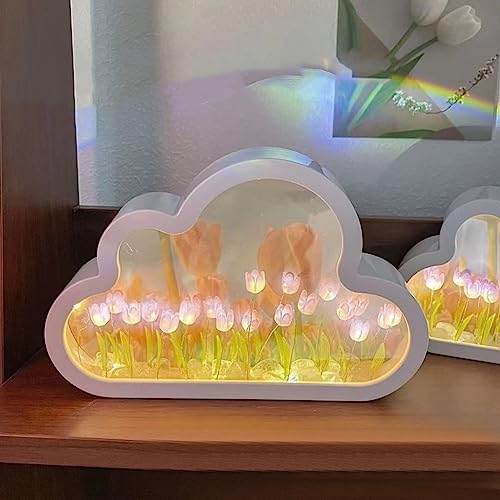 Azazaza Cloud Tulip Nachtlicht, DIY Wolke Tulpe Lampe Spiegel, romantische Blume Nachttischlampe Dekor für Schlafzimmer Wohnheim, LED Tulpe Tischlampe Geschenk für Paar Kinder Freunde (Lila) von Azazaza