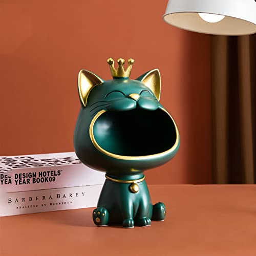 Azazaza Lachende Katze Figuren Statue, Resin Big Mouth Fortune Cat Figur Tabletts, Schlüsselhalter Schüssel für Eingangstisch, moderne Kunst Büro Schreibtisch Home Decor (Grün) von Azazaza