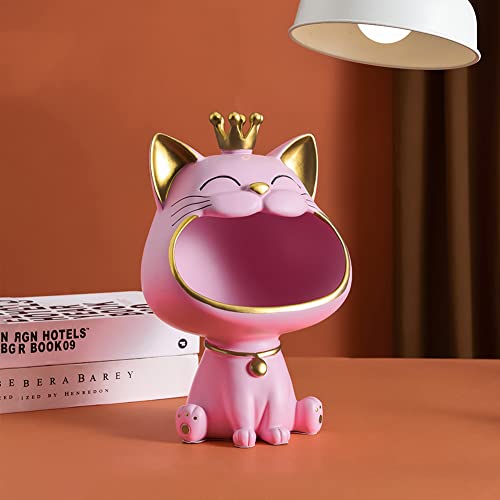 Azazaza Lachende Katze Figuren Statue, Resin Big Mouth Fortune Cat Figur Tabletts, Schlüsselhalter Schüssel für Eingangstisch, moderne Kunst Büro Schreibtisch Home Decor (Rosa) von Azazaza