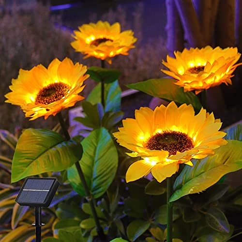 Azazaza Solar-Sonnenblumen-Lichter, 2 Stück, 10 LEDs, Starburst, Sonnenblume, Landschaftslicht, wasserdicht, dekorative Solarblumen, Ornamente für Hof, Garten, Weg von Azazaza