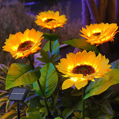 Azazaza Solar-Sonnenblumen-Lichter, 3 Stück, 10 LEDs, Starburst, Sonnenblume, Landschaftslicht, wasserdicht, dekorative Solarblumen, Ornamente für Hof, Garten, Weg von Azazaza