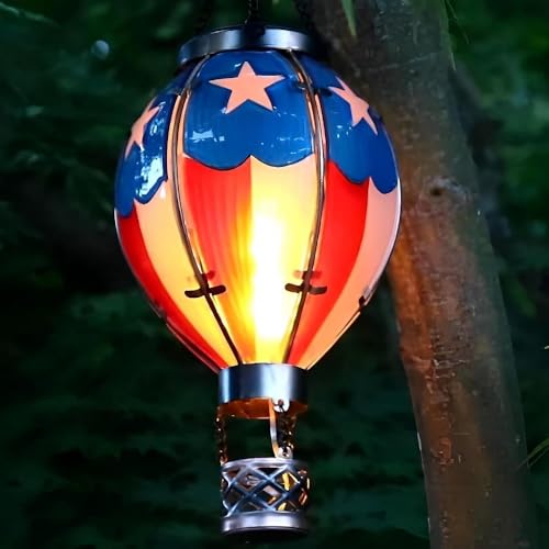 Heißluftballon Solar Laterne, Wasserdicht Solar Außenleuchten mit Flackernder Flamme, Hängende Solarlaternen mit Korb Dekor für Hof Patio Party von Azazaza