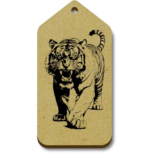 Azeeda 10 x 'Brüllender Tiger' 66mm x 34mm Hölzerne Tags (TG00124683) von Azeeda