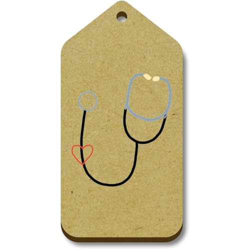Azeeda 10 x 'Ein Stethoskop zur Überwachung Ihres Herzens ' 66mm x 34mm Hölzerne Tags (TG00124588) von Azeeda
