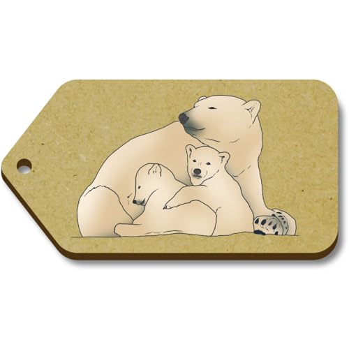 Azeeda 10 x 'Eisbärenmutter und Junge' 66mm x 34mm Hölzerne Tags (TG00128060) von Azeeda