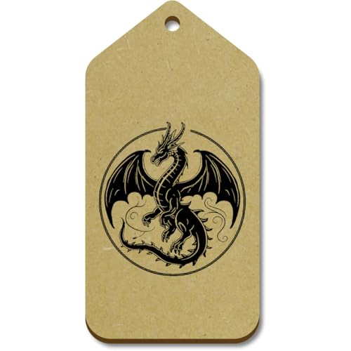 Azeeda 10 x Groß 'Fliegender Drache im Kreisrahmen' Hölzerne Tags (TG00128925) von Azeeda