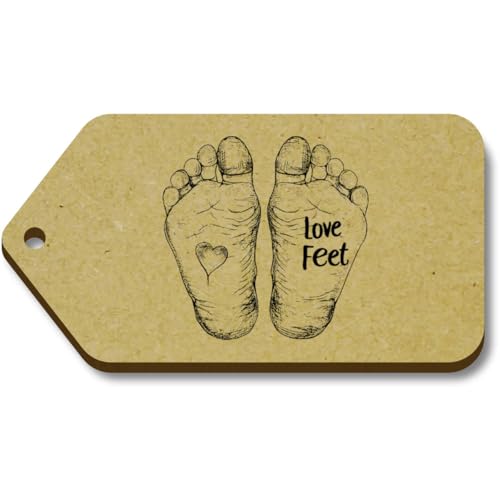 Azeeda 10 x 'Love Feet mit skizzenhaften Füßen und Herz' 66mm x 34mm Hölzerne Tags (TG00127415) von Azeeda