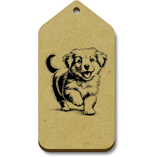 Azeeda 10 x 'Spielerischer Welpe' 66mm x 34mm Hölzerne Tags (TG00128678) von Azeeda