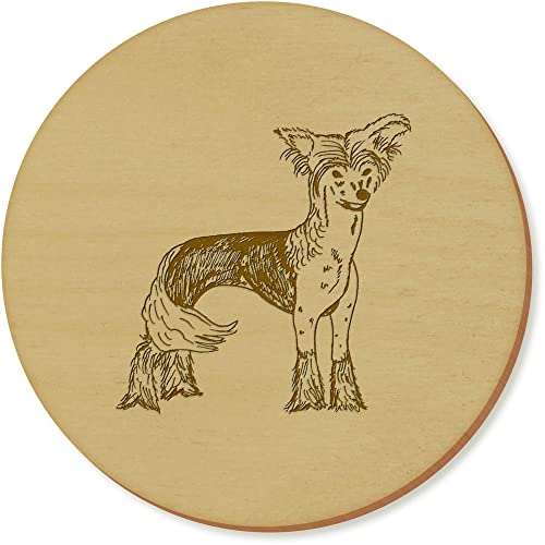 Azeeda 6 x 'Chinesischer Schopfhund' Runde Hölzerne Untersetzer (CR00199698) von Azeeda