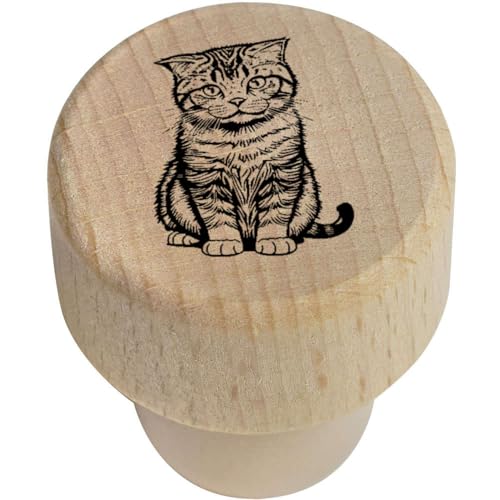 BS00027322 Flaschenverschluss "Scottish Fold Cat", Holz, 19 mm von Azeeda