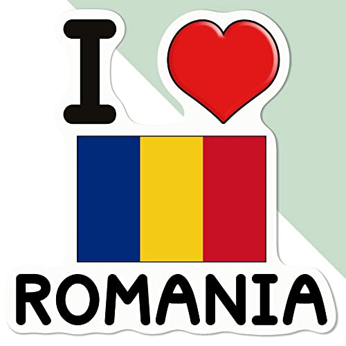 Mittel 100mm 'I Love Romania' Permanente Aufkleber (DW00074226) von Azeeda