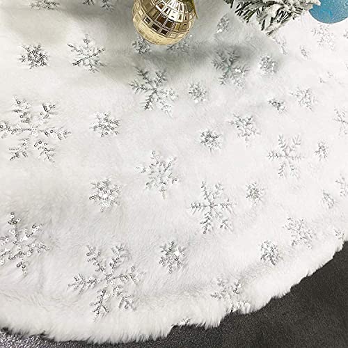 120 cm Weihnachtsbaumrock Schneewittchen Kunstpelz Schneeflocke 48 Zoll Baumröcke für fröhliche Weihnachtsfeierdekoration von Aziool