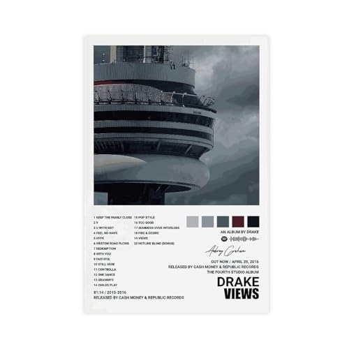 Azizat Drake Poster Views Album Cover Poster Leinwand Poster Schlafzimmer Dekor Sport Landschaft Büro Zimmer Dekor Geschenk 40 x 60 cm von Azizat