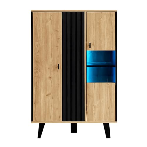 Azkoeesy 80 x 40 x 120 cm, Sideboard, Vitrinenschrank mit LED-Beleuchtung und Glasfenster, in Holzoptik und Schwarz, Kunststoffbeine, für Wohnzimmer und Esszimmer Azkoeesy 80 x 40 x 120 cm, Sideboard, Vitrinenschrank mit LED-Beleuchtung und Glasfenster, in Holzoptik und Schwarz, Kunststoffbeine, für Wohnzimmer und Esszimmer von Azkoeesy