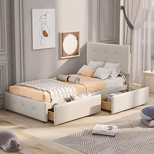 Azkoeesy 90 x 200 cm Bett Polsterbett mit 2 Schubladen und Lattenrost, Bezug aus Samt, für Kinder und Jugendliche, Grau von Azkoeesy