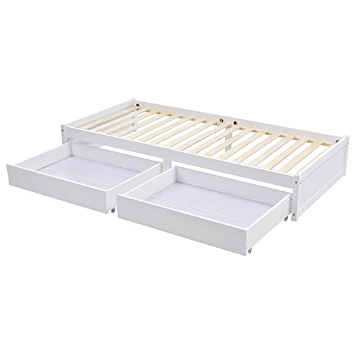 Azkoeesy Bett mit 2 Schubladen, Lattenrost, Einzelbett für Kinder, Jugendliche, Erwachsene, weiß, 90 x 200 cm von Azkoeesy