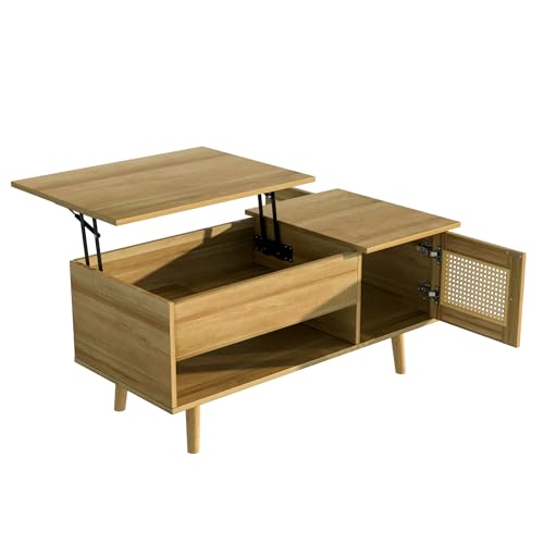 Azkoeesy Couchtisch mit höhenverstellbarem Kaffeetisch mit 2 Türen aus Rattan, 103 L x 50 B x 46 H, Holzfarbe, praktischer Stauraum und funktionales Design Azkoeesy Couchtisch mit höhenverstellbarem Kaffeetisch mit 2 Türen aus Rattan, 103 L x 50 B x 46 H, Holzfarbe, praktischer Stauraum und funktionales Design von Azkoeesy