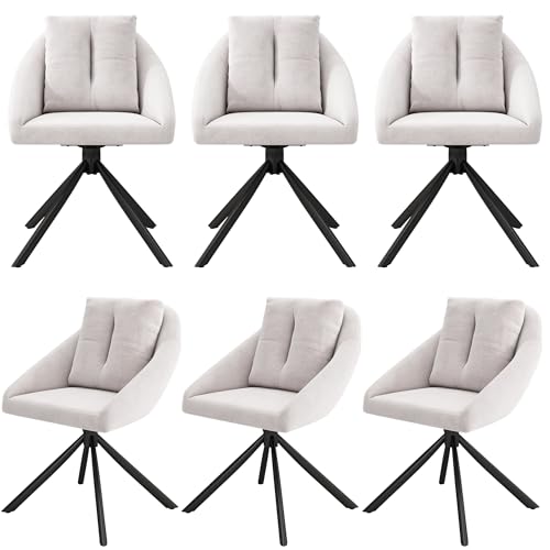 Azkoeesy Esszimmerstuhl Drehbarer 2/4/6 er-Satz, Samt Polsterstuhl Küchenstuhl mit Kissen, für Esszimmer und Wohnzimmer, ergonomisches Design (6, Beige, 59x65x79 cm) von Azkoeesy