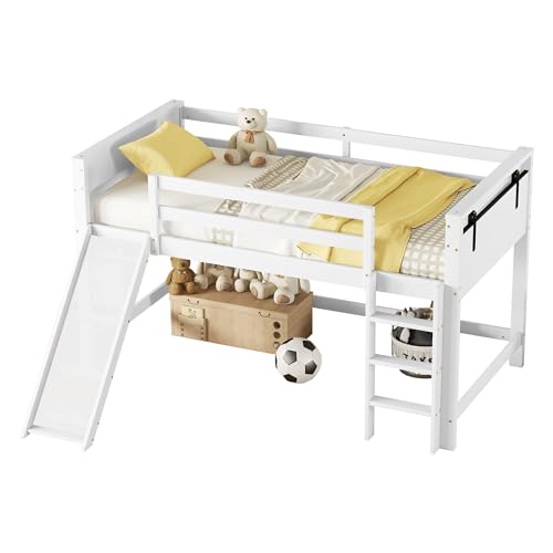Azkoeesy Kinderbett mit Rutsche, mit Stauraum unterbett, für Kinder und Jugendbett, Kiefernholz, 90 x 200 cm (weiß) von Azkoeesy