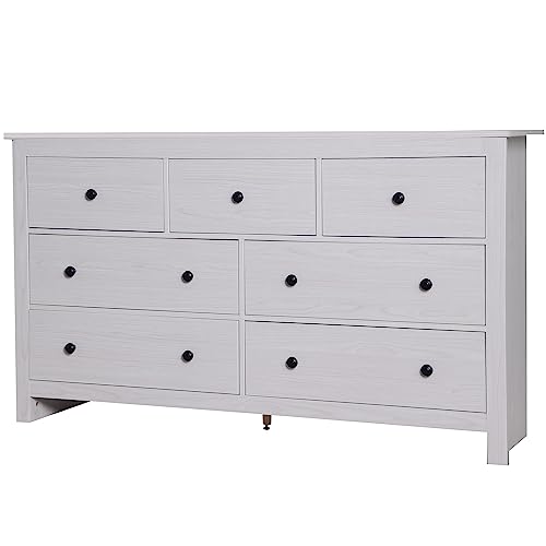 Azkoeesy Kommode mit 7 Schubladen, 140 cm Breite, in Grau-Weiß, Sideboard, Aufbewahrungsschrank, Standschrank, Küchenschrank, für ESS & Wohnzimmer von Azkoeesy