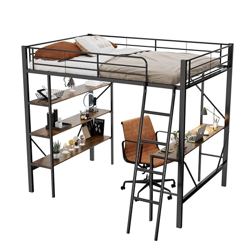 Azkoeesy Metall Hochbett Einzelbett mit Schreibtisch, 3 Ablage, Schrägleiter, für Kinder, Jugendliche und Erwachsene, 90x200 cm, schwarz Azkoeesy Metall Hochbett Einzelbett mit Schreibtisch, 3 Ablage, Schrägleiter, für Kinder, Jugendliche und Erwachsene, 90x200 cm, schwarz von Azkoeesy