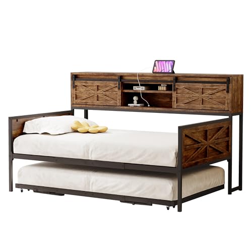 Azkoeesy Schlafsofa, Funktionsbett, mit Ausziehbett, Steckdose, Metallgestell, Schrank und 2 Schiebetüren, 90 x 200 cm und 90 x 190 cm (Schwarz) von Azkoeesy