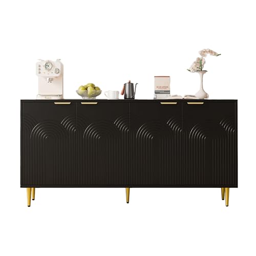 Azkoeesy Sideboard Buffet 160 x 80 x 40 cm (B×H×T), mit goldenen Metallbeinen und Griffen, Bodenschutz, für Küche, Wohnzimmer, Esszimmer (Schwarz) von Azkoeesy