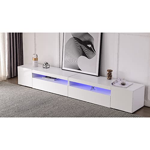 Azkoeesy 240 cm Länge TV-Schrank mit LED Licht 16-Farben LED-Beleuchtung, TV Board Lowboard Fernsehschrank, Weiß Hoch-Hell, WF297451452WAA von Azkoeesy