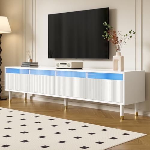 Azkoeesy TV-Schrank 178 cm mit LED-Beleuchtung & 4 Schubladen – mit Goldakzenten, XL-Stauraum für Wohnzimmer | Stabiles MDF & Acryl, Moderner Design (Weiß) von Azkoeesy