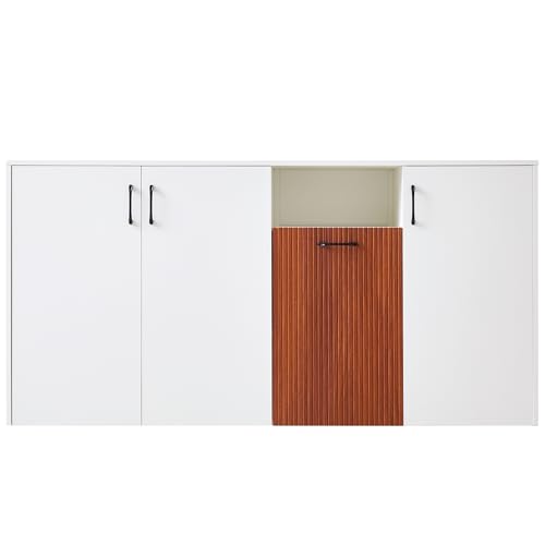 Azkoeesy Weißes Sideboard, Küchenschrank, Buffet, 160 x 40 x 80 cm, mit schwarzen Metallgriffen, viel Stauraum, Mehrzweckschrank für Wohnzimmer und Esszimmer Azkoeesy Weißes Sideboard, Küchenschrank, Buffet, 160 x 40 x 80 cm, mit schwarzen Metallgriffen, viel Stauraum, Mehrzweckschrank für Wohnzimmer und Esszimmer von Azkoeesy