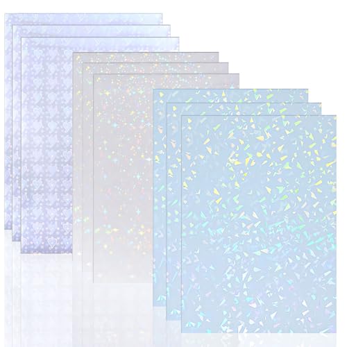 Azlanway 9 Stück Hologramm Folie, A4 Papier Holographische Transparente Vinyl Aufkleber Bunte Folie, Selbstklebende Folie für DIY Basteldekoration von Azlanway