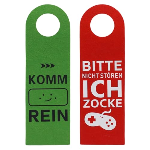 Azlanway Nicht Stören, ich Zocke Oder Komm Rein Türhänger in Rot-Grün, Störungsfreie Beschilderung mit Gamer-Grafiken und Smiley-Gesichtern von Azlanway