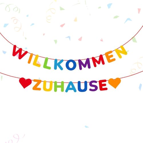 Azlanway Willkommen Zuhause Girlande bunt, langlebiges, wiederverwendbares Filzbanner mit Herzmotiven und Band, perfekte Deko für Familienfeiern, Einzug, Schulanfang, saisonale Party & Heimkehr von Azlanway