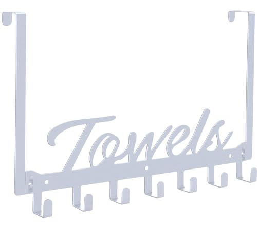 Azmoncy 1 Packung Türhaken, Handtuchhalter für Badezimmer, Handtuchhalter zum Aufhängen, strapazierfähig, Wandhalterung, Handtuchhalter mit 5 Haken für Schlafzimmer, Badezimmer, Küchentücher, Silber von Azmoncy