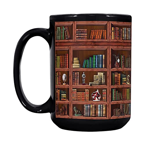 3d Bücherregal Becher, Große Kapazitäts Keramik Bibliotheks Buchhalter Keramik Tasse, 430 Ml Bücherwurm Tasse Mit Hen-kel, Geschenke Ergonomischer Griff Beidseitig Bedruckt von Aznever