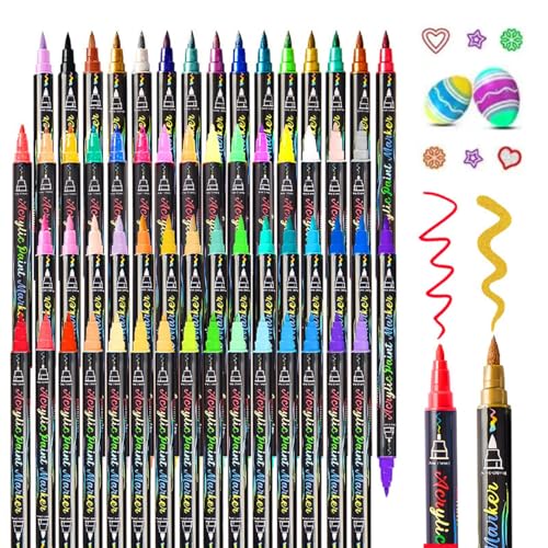 Aznever Doppelseitige Stifte - Kunstmalstift Set - Doppelseitige Feinspitze Und Pinselspitze Stifte 60 Farben Für Erwachsene Kinder Kunstprojekte Glas Holz von Aznever