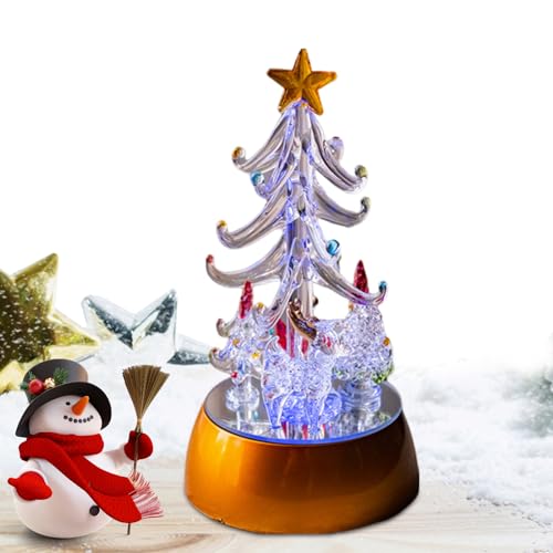 Aznever Tisch-Weihnachtsbaum - LED-Weihnachtsbaumfigur aus Glas mit Licht | Skurrile Weihnachts-Happy-Art-Glasbaumdekoration, Tisch-Weihnachtsbaum für den stehenden Baum zu Hause von Aznever